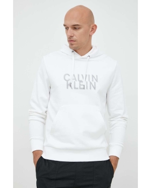 Calvin Klein bluza męska kolor biały z kapturem gładka