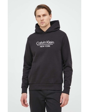Calvin Klein bluza bawełniana męska kolor czarny z kapturem wzorzysta