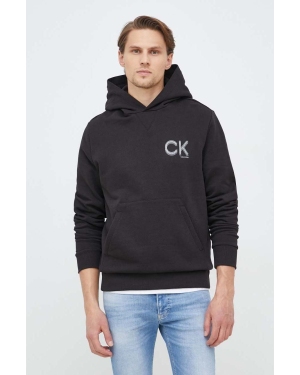 Calvin Klein bluza bawełniana męska kolor czarny z kapturem gładka