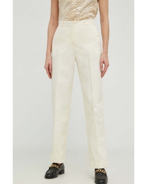 Calvin Klein spodnie damskie kolor beżowy proste high waist