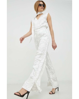 Calvin Klein spodnie damskie kolor biały szerokie high waist