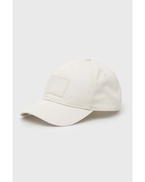 Calvin Klein czapka z daszkiem bawełniana kolor beżowy z aplikacją