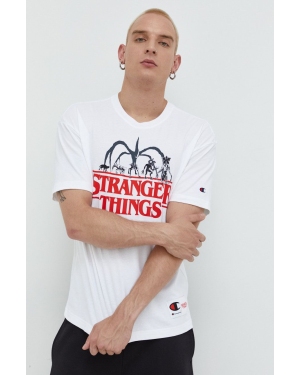 Champion t-shirt bawełniany xStranger Things kolor biały z nadrukiem