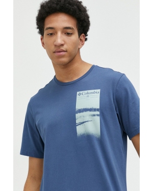 Columbia t-shirt bawełniany Explorers Canyon kolor niebieski wzorzysty 2036441