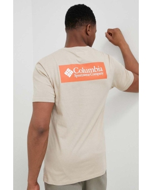 Columbia t-shirt bawełniany kolor beżowy z nadrukiem 1834041.SS23-849
