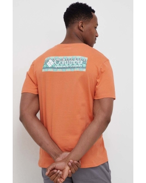 Columbia t-shirt bawełniany kolor pomarańczowy z nadrukiem 1834041.SS23-849