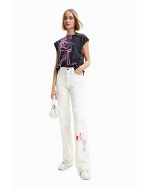 Desigual jeansy x Różowa Pantera damskie kolor biały high waist