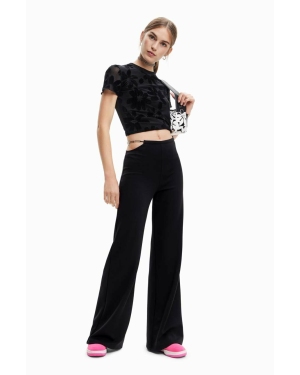 Desigual spodnie damskie kolor czarny szerokie high waist