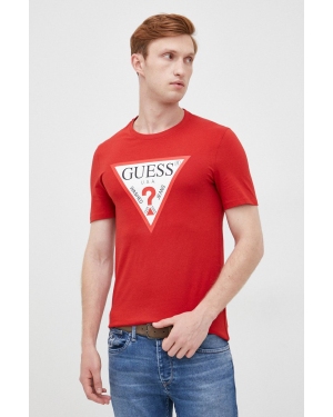 Guess t-shirt bawełniany kolor czerwony z nadrukiem