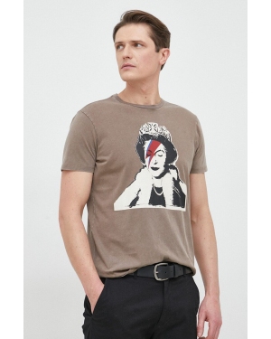 Guess t-shirt bawełniany x Banksy kolor brązowy wzorzysty