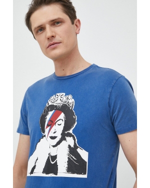 Guess t-shirt bawełniany x Banksy kolor niebieski wzorzysty