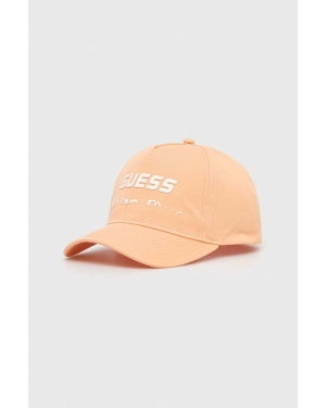Guess czapka z daszkiem bawełniana kolor pomarańczowy z aplikacją