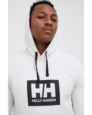 Helly Hansen bluza bawełniana kolor szary z kapturem z nadrukiem 53289-597