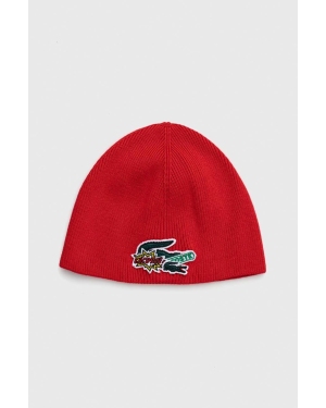 Lacoste czapka z domieszką wełny kolor czerwony z cienkiej dzianiny
