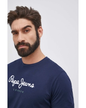 Pepe Jeans T-shirt bawełniany Eggo kolor granatowy z nadrukiem