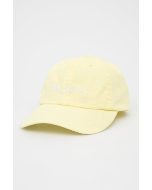 Pepe Jeans czapka bawełniana LUCIA CAP kolor żółty z aplikacją