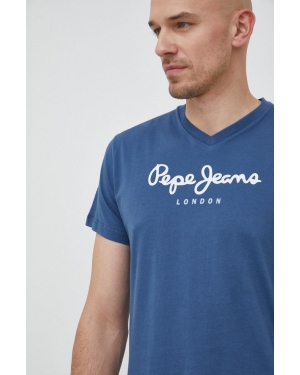 Pepe Jeans t-shirt bawełniany Eggo kolor granatowy z nadrukiem
