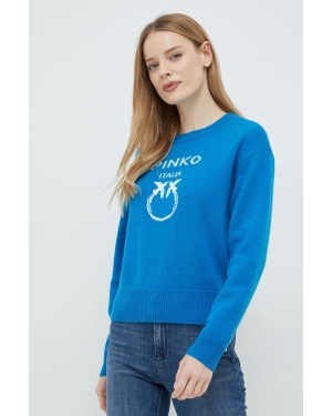 Pinko sweter wełniany damski kolor niebieski