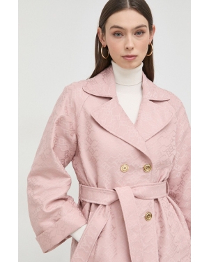 Pinko płaszcz damski kolor różowy przejściowy dwurzędowy