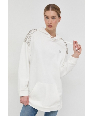 Pinko bluza bawełniana damska kolor biały z kapturem z aplikacją