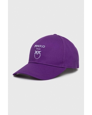 Pinko czapka z daszkiem bawełniana kolor fioletowy z aplikacją