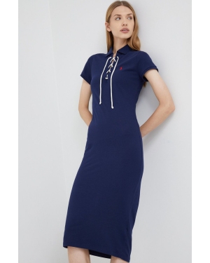 Polo Ralph Lauren sukienka kolor granatowy midi dopasowana