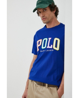 Polo Ralph Lauren t-shirt bawełniany kolor niebieski z aplikacją