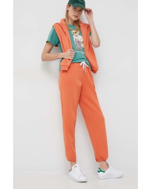Polo Ralph Lauren spodnie dresowe kolor pomarańczowy gładkie