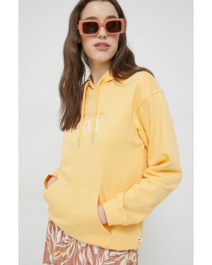 Roxy bluza damska kolor żółty z kapturem z nadrukiem