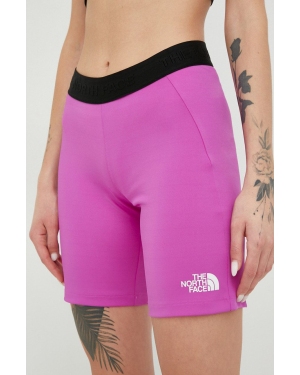 The North Face szorty sportowe Mountain Athletics damskie kolor fioletowy gładkie medium waist