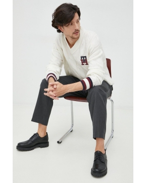 Tommy Hilfiger sweter wełniany męski kolor biały ciepły