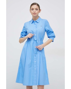 Tommy Hilfiger sukienka bawełniana kolor niebieski mini prosta