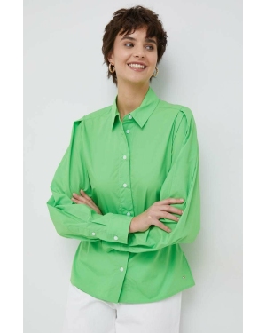 Tommy Hilfiger koszula bawełniana damska kolor zielony regular z kołnierzykiem klasycznym