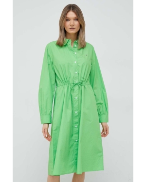 Tommy Hilfiger sukienka bawełniana kolor zielony mini prosta