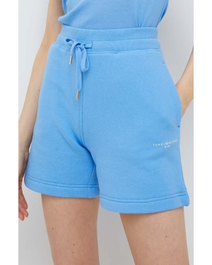 Tommy Hilfiger szorty damskie kolor niebieski gładkie high waist