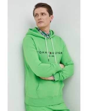 Tommy Hilfiger bluza męska kolor zielony z kapturem z aplikacją