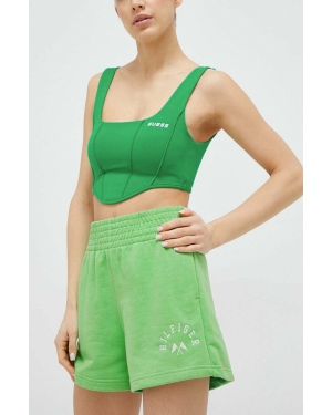 Tommy Hilfiger szorty damskie kolor zielony z aplikacją high waist