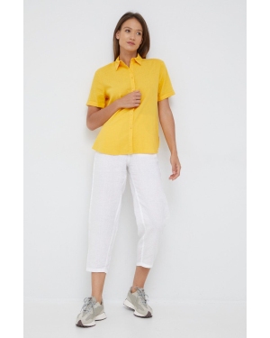 United Colors of Benetton spodnie lniane damskie kolor biały proste high waist