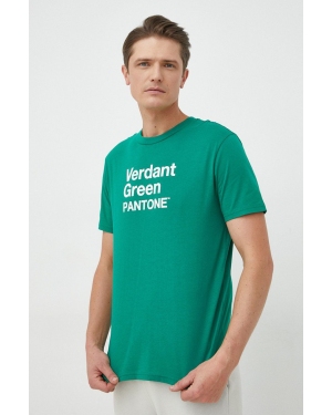 United Colors of Benetton t-shirt bawełniany kolor zielony z nadrukiem