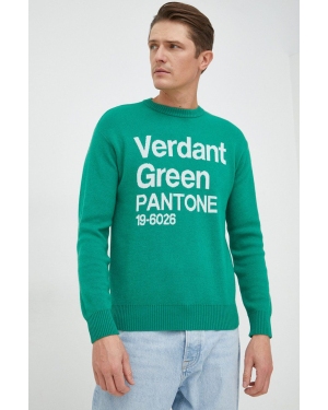 United Colors of Benetton sweter z domieszką wełny męski kolor zielony