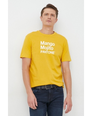 United Colors of Benetton t-shirt bawełniany kolor żółty z nadrukiem