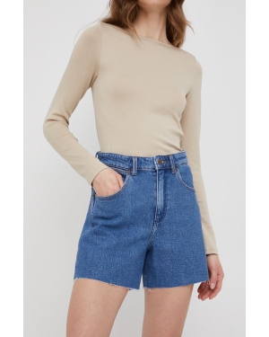 Wrangler szorty jeansowe damskie kolor granatowy gładkie high waist