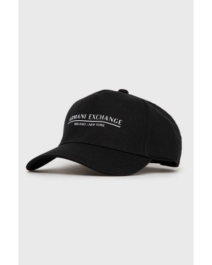 Armani Exchange czapka bawełniana kolor czarny z nadrukiem