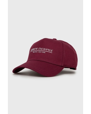 Armani Exchange czapka bawełniana kolor bordowy z nadrukiem