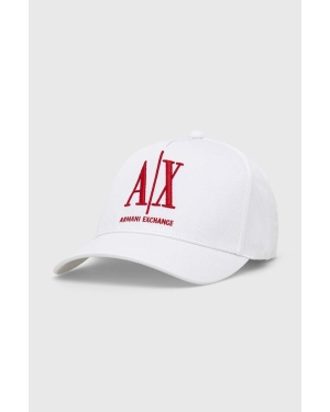 Armani Exchange czapka bawełniana kolor biały z aplikacją