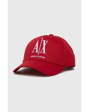 Armani Exchange czapka bawełniana kolor czerwony z aplikacją
