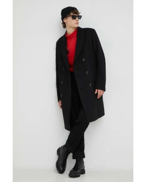 G-Star Raw płaszcz wełniany kolor czarny przejściowy dwurzędowy