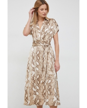 Lauren Ralph Lauren sukienka kolor beżowy midi rozkloszowana
