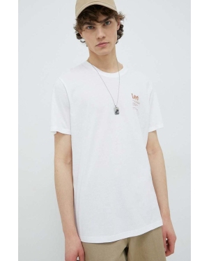 Lee t-shirt bawełniany kolor biały z nadrukiem