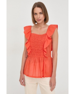 Marella bluzka bawełniana damska kolor pomarańczowy gładka